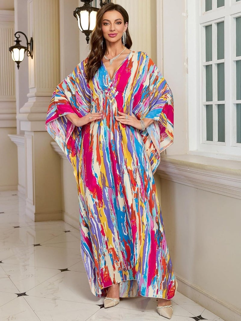 KEYLORTING Women’s Kaftan Beach Cover Up Dress Plus Size Summer Swimsuit Loungewear Maxi Dress - Image 5